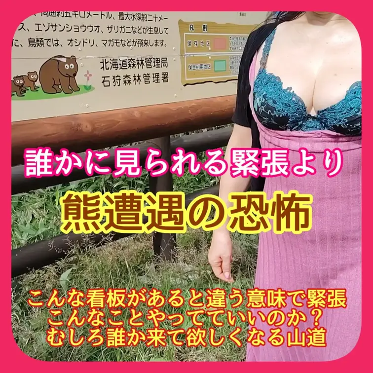 ♥️露出♥️誰かに見られる緊張より熊遭遇の恐怖

こんな看板があると違う意味で緊張
こんなことをやってていいのか?