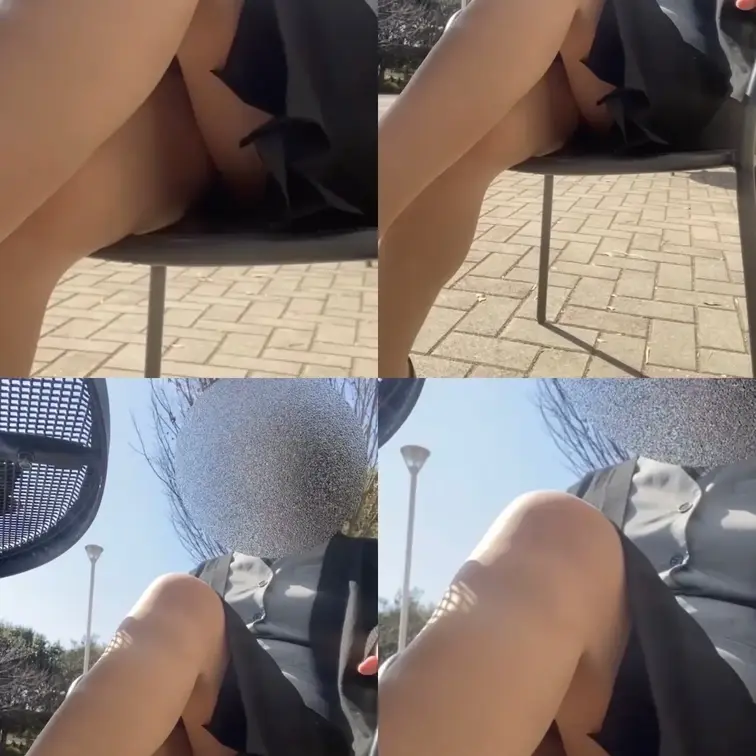 お外のベンチですお昼休憩☕︎ パンツ見てねー🤍