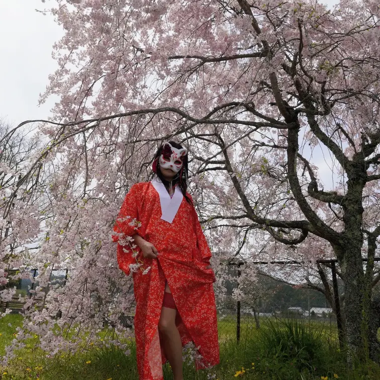 満開の桜と一緒に