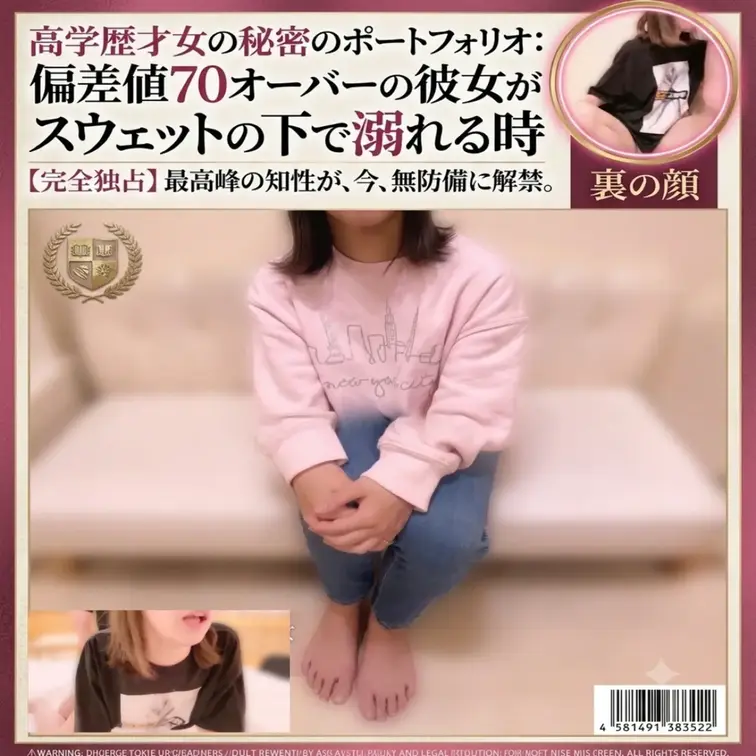 「偏差値70オーバー。完璧な履歴書を持つ超高学歴の才女が、1枚のスウェットを脱ぎ捨てて本能に溺れる――。知性という名の鎧が剥がれ落ちる」

◼️作品紹介（ストーリー）
世間の誰もが羨む名門大学を卒業し、普段は非の打ち所がないエリートとして生きる彼女。
そんな知性の塊のような彼女が、カメラの前で見せたのは、あまりにも無防備な「スウェット姿」のプライベートでした。
最初は戸惑い、論理的に自分を保とうとする彼女。しかし、ひとたび火がつくと、その高いプライドと理性が快楽によって徹底的に破壊されていきます。

「こんなこと、誰にも言えない……」そう呟きながらも、身体の疼きに抗えず、普段の知的なトーンからは想像もつかないような淫らな声を漏らしてしまうリアルなギャップ。

"インカレサークルでマドンナだった、元ミスキャンパス候補"

完璧な彼女が、完璧でいられなくなる瞬間。
教科書には絶対に載っていない、彼女の裏のポートフォリオを、今すぐあなた自身の目で確かめてください。

◼️必見の見どころポイント！
 【日常と本能のギャップ】
素朴で可愛いピンクのスウェット姿から、徐々に理性が崩壊していく官能のプロセスを完全収録。
 【プライド高き才女の屈服】
「恥ずかしい」と言いながらも、快感に身体を弓なりにさせて喘ぐ、エリートならではの極上の背徳感。
 【独占初撮りのリアリティ】
演技ではない、本物のインテリ女子だからこそ醸し出せる、品のあるお色気とリアルな反応。