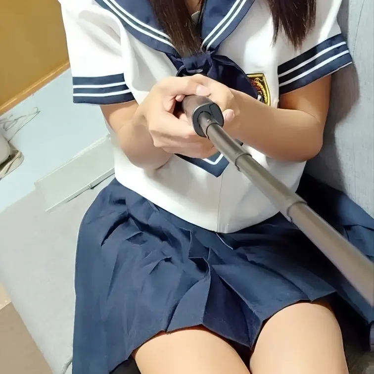制服コスの自撮り
Tinderでマッチしたひとの部屋で配信したときの写真です！