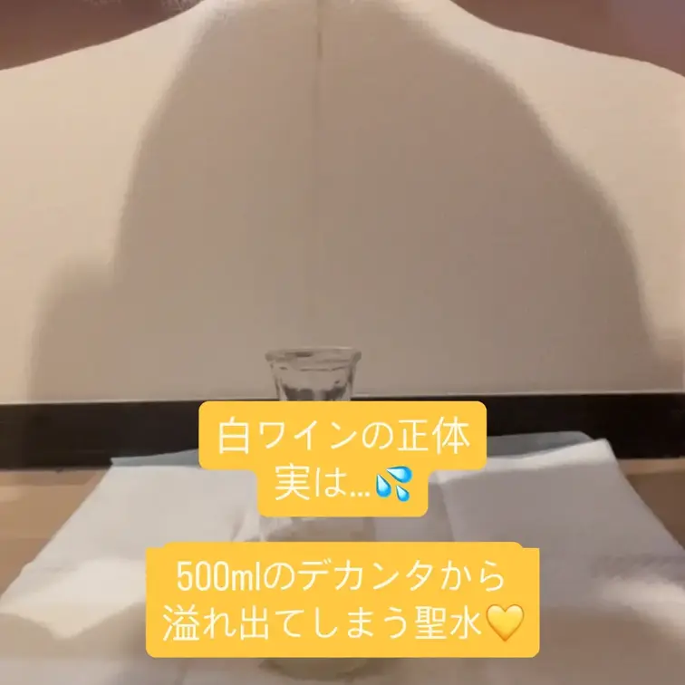 用意されたデカンタに入っている白ワイン
実はその正体はみるちゃんの聖水💛

しかし500mlの容器には収まりきらず