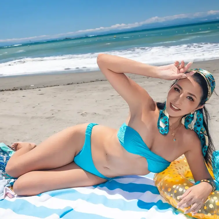 ビーチ気分で夏到来！
水のそばが大好きな私、ようやく好きなシーズンがやってまいりました！
毎年夏のコミケの支度で忙殺されていて海に行けるのは八月後半…クラゲもいて過去にはひどく刺されたこともあり、まだ腕と胸元には触手の痕が残っています。
七月は撮影も兼ねてですがすでに三回も海に行けているので、かなり調子がいい！
クーラーは快適ですが、外にいてだらだらと汗をかきながらたまに海やプールにに入るのは格別気持ちがいいのです。
コスプレ以外の趣味はシュノーケリング、これはまだまだ初心者なので夏のみしか楽しめない、そのうち秋に潜れる装備や研修も行きたいなーなんて思ってます。
それなら4〜１０月ごろまで長く楽しめるから…まだまだ趣味が絶えない様子です。

そんなわけでカレンダー用の7〜9月分の撮影と称して、フクサコアヤコさんをうまくたぶらかして海に行ってまいりました！
女同士、楽しく海辺…と思っていたら、なんとアヤコさんは水着どころか山に行くような重装備。
ほてった顔をしつつ、熱い砂浜に佇む様子を見て、なんだかとっても申し訳ない気分…🥵
今回は遠征ということもあり、荷物を減らす
