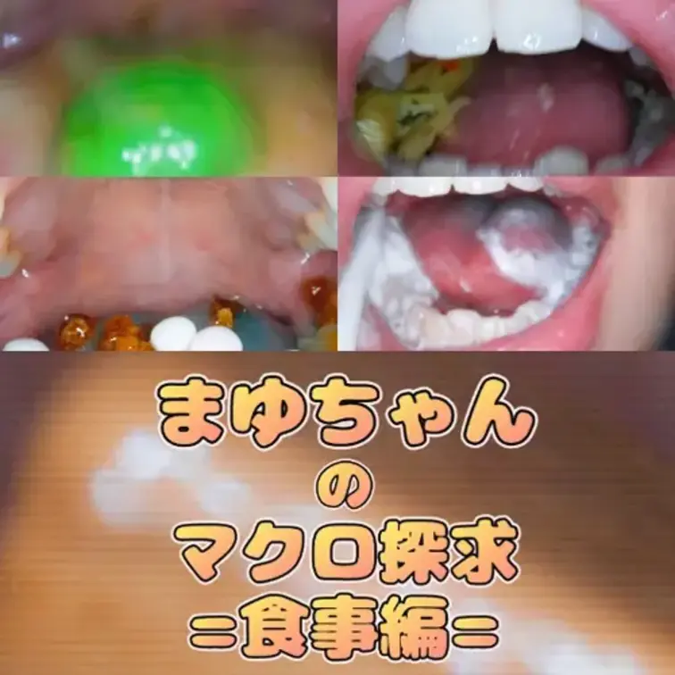 まなちゃんのマクロ探究=食事編= 

まなちゃんの食事～歯磨き～唾垂らしまでを接写いたしました！ 
お菓子が溶けていく様子・咀嚼されていく様子… ドロドロになったおくちの中…お楽しみください。 (1/2)