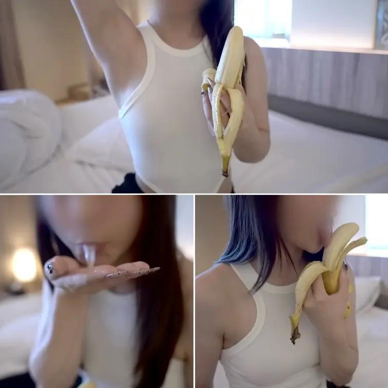 舐めてみました🍌
初めてでぎこちないかも、、
爪かわいくしたので見てほしいです

口元ぼかし薄めです