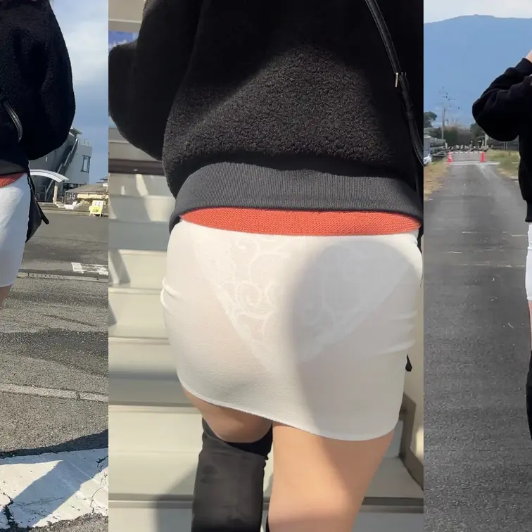 日頃は真面目な人妻が観光地で透けた下着を見られてます