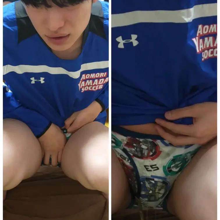 サッカーのウィンドブレーカーでお漏らししちゃいました