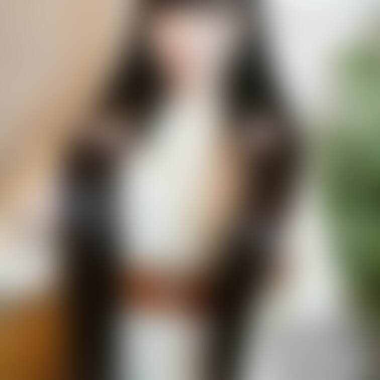 黒髪ロングヘアをいじる様子