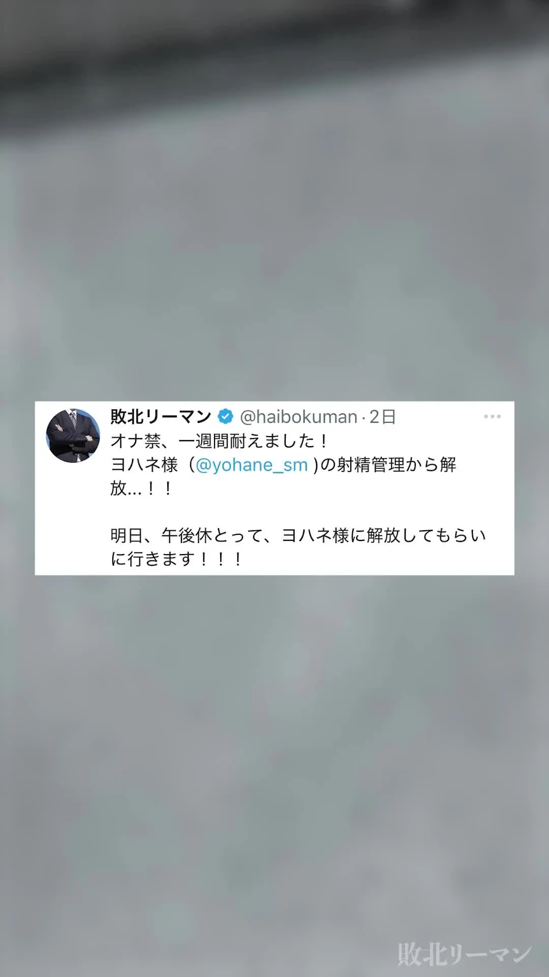 敗北リーマン｜女の子に敗北射精させられるM男「【本編】ヨハネ様大暴れ！射精管理を課された僕は抵抗虚しく惨めな敗北射精」の投稿サムネイル
