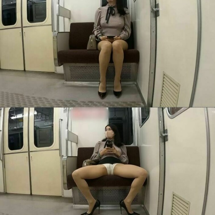 電車内で大股開いてパンティ見せつけ(6分)