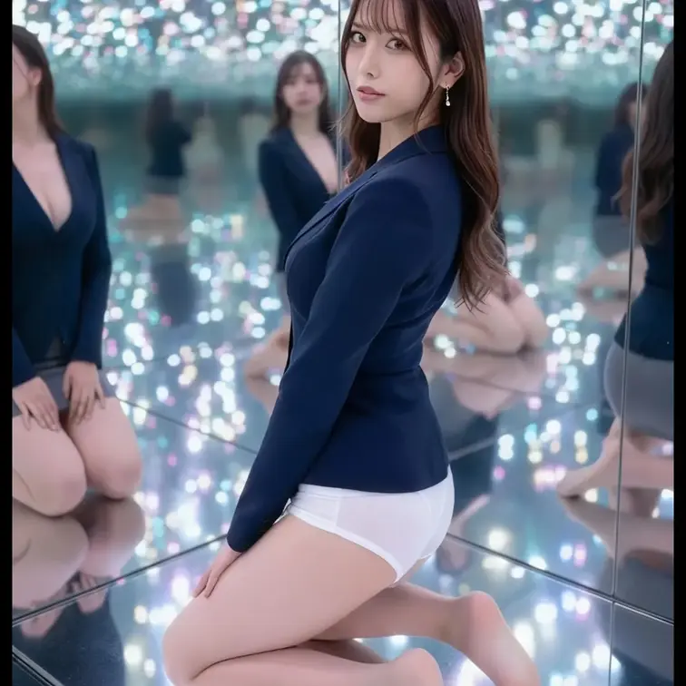 ……ね、どうかな。
この空間、鏡に囲まれて……視線が全部、ゆりかに返ってくるの。

ひざをついて、背中を少し反らす