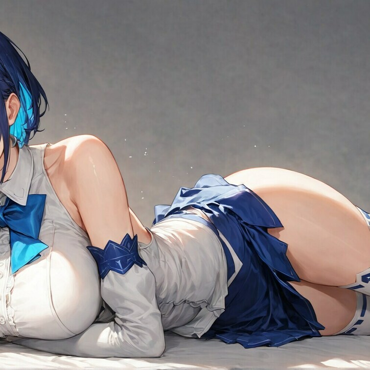 青系の美少女戦士・変身ヒロイン風の壁尻画像　○○○生成