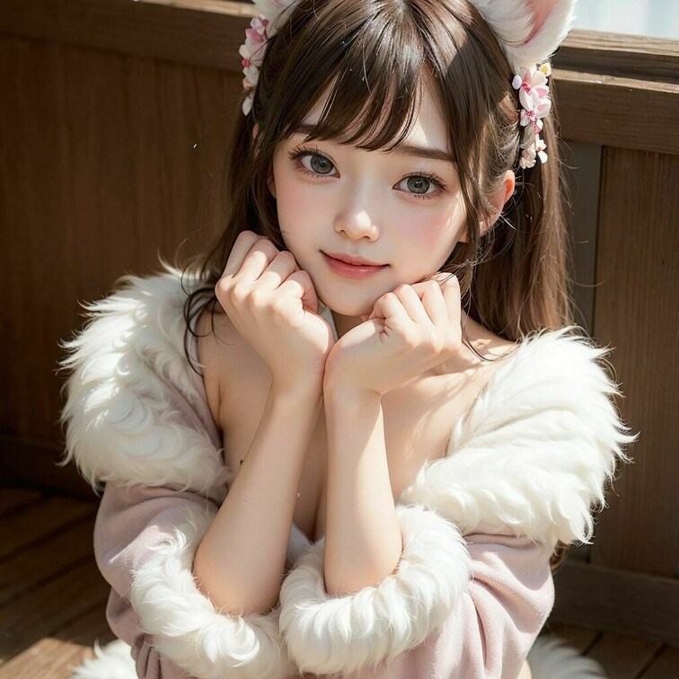 キュートなポーズで見つめてくれるケモ耳ちゃんです💕