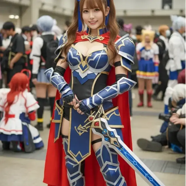 イベント会場で“女騎士”になった日。
鎧に包まれてるのに、胸元や脚はしっかり主張してて…
強いふりして立ってるけど、