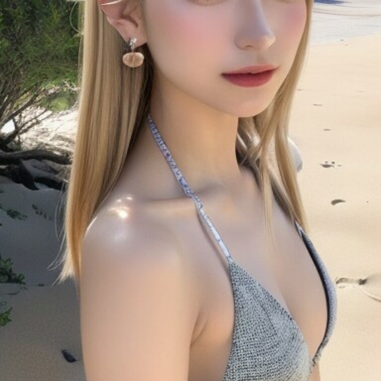 ロングヘアー、水着