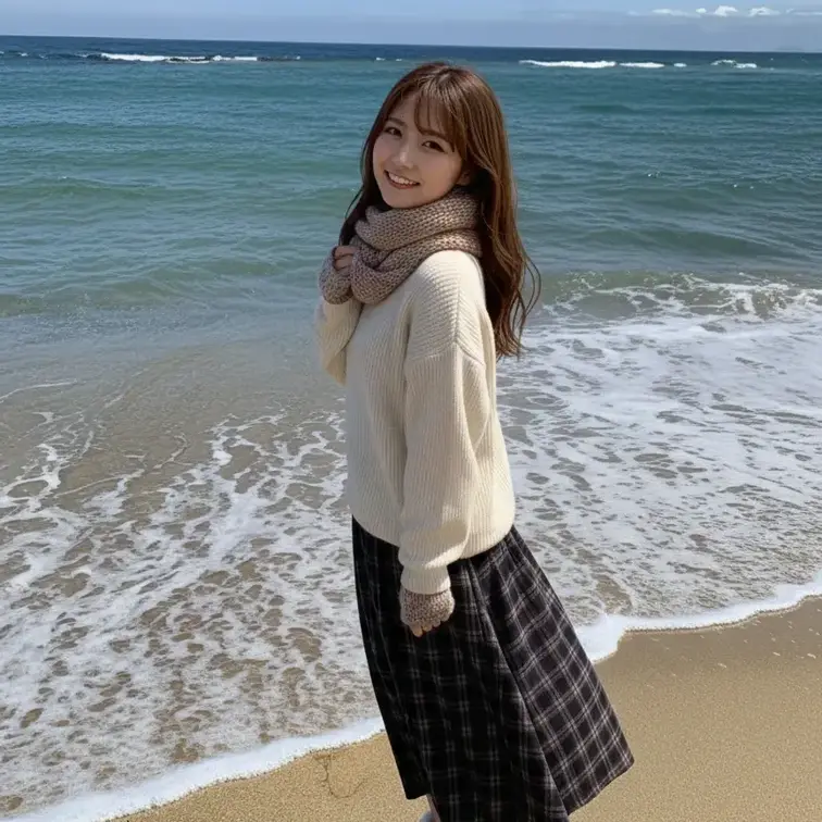 冬の海、静かでとっても綺麗でした。✨
凍えるくらい寒かったけど、カメラを向けられて頑張ってスマイル!📸🥰
