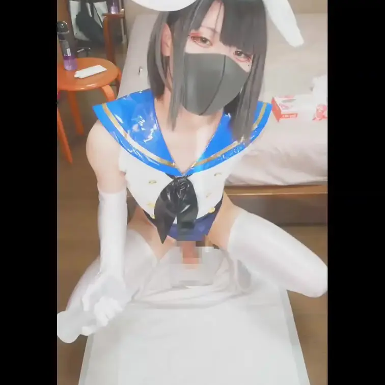 スク水白ニーソ島風くん♂のディルドアナニーしながら透明貫通オナホコキ💦