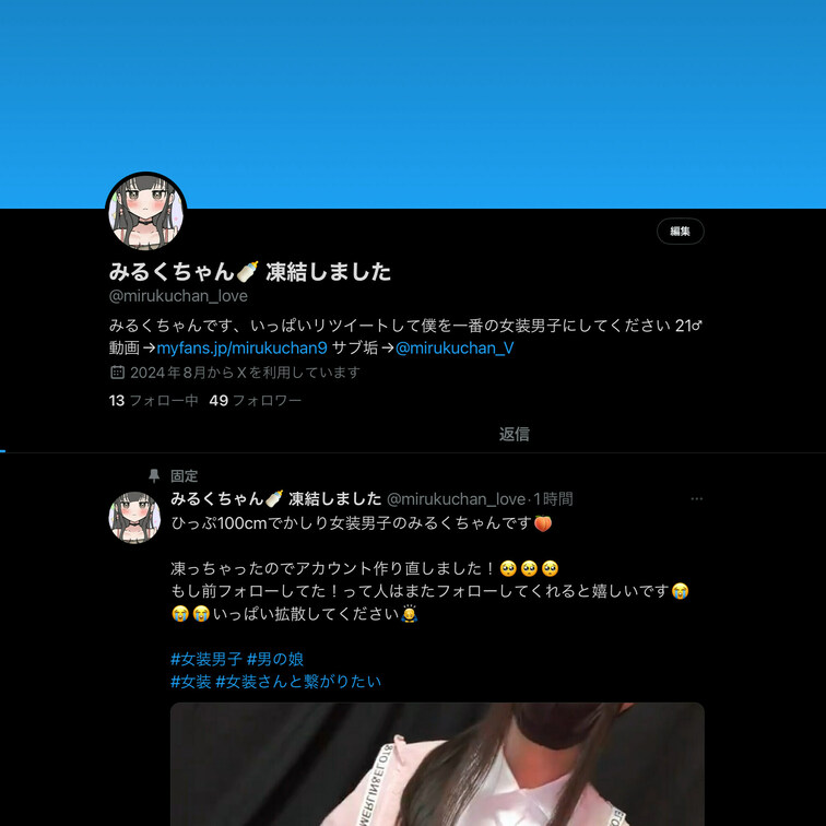 X(Twitter)凍結しちゃいました！
新しくアカウント作ったのでぜひそっちをフォローしてもらえるとみるくちゃんが泣