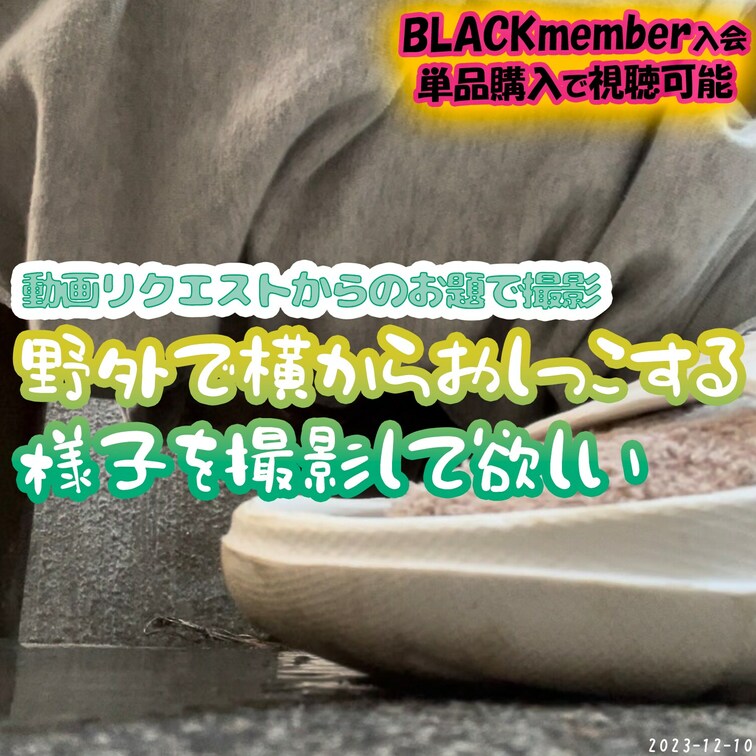 🍀野外放尿動画投稿🍀(2023-12-10)
リクエストありがとうございます＾＾
『野外で横からおしっこする様子を撮