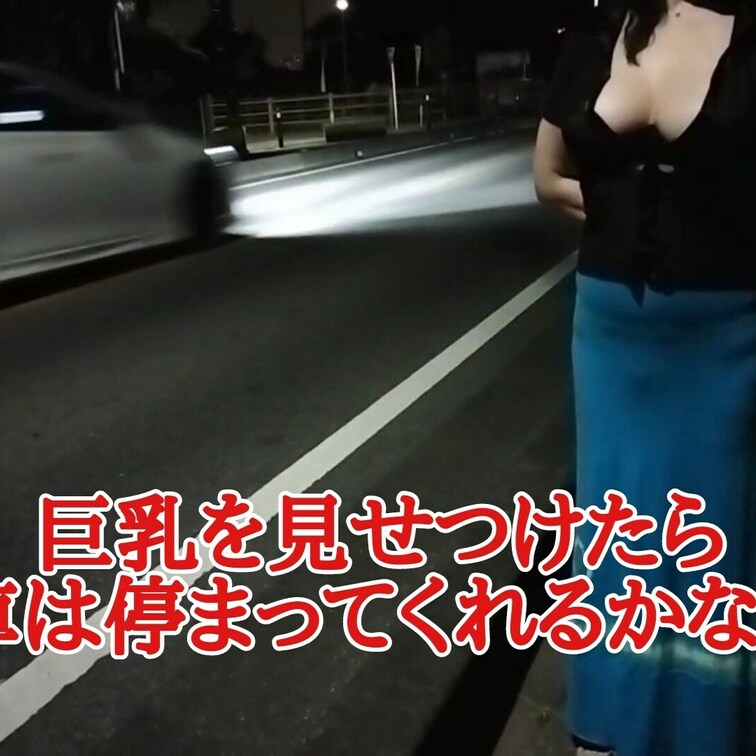 巨乳を見せつけたら
車は停まってくれるかな？

頑張って出す巨乳OL