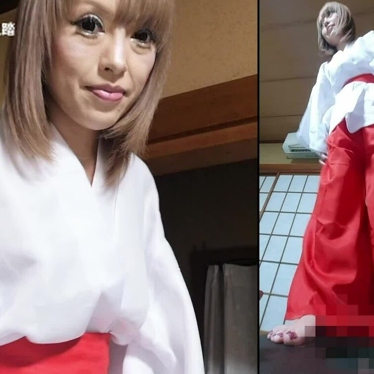 【顔出しあり】　同人モデルの「のん様」が巫女の衣装を着て、マゾの住職を素足で踏んで踏んでアルバイトのストレスを発散する動