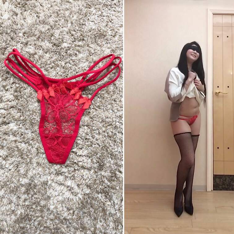 優奈のパンティファッションショー(///ω///)💗笑
赤色のヒモTバックと実際に履いてみた様子はこんな感じですよぉ～