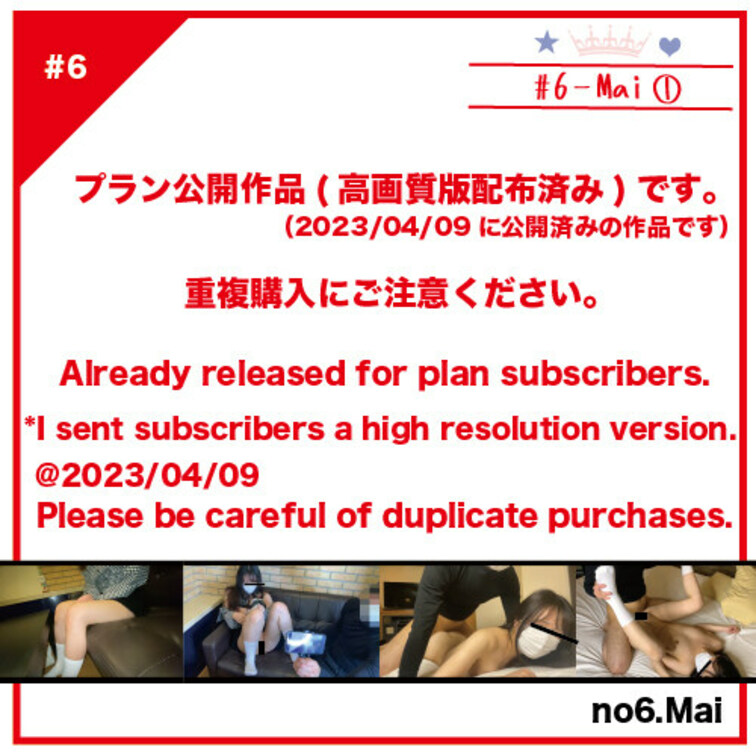 【no6-Mai①】（プラン加入者の方へ：重複購入にご注意下さい）

⚠️⚠️注意事項(必ずお読み下さい)/Plea