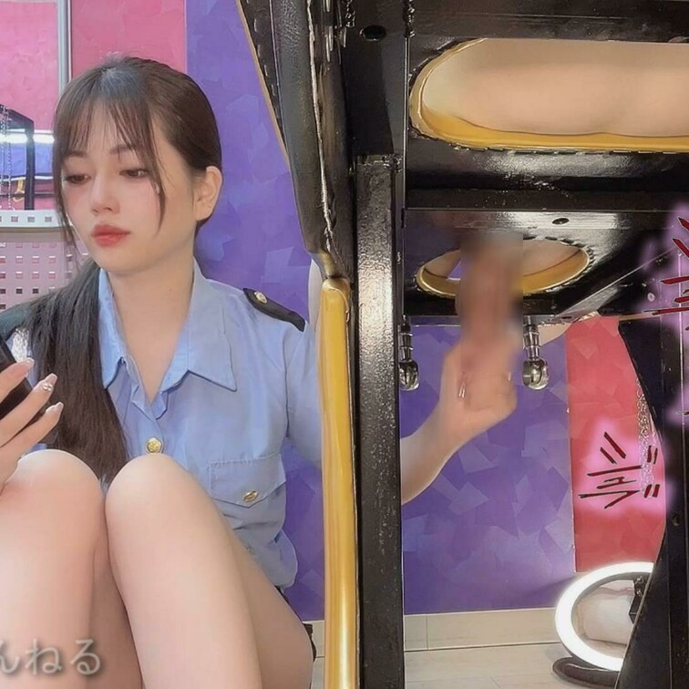 【穴ちんぽ】穴あきベッドからちんぽだけ出してるM男を見向きもせずに乳搾り真空亀頭責め手コキする日本素人美女/S女M男/裏