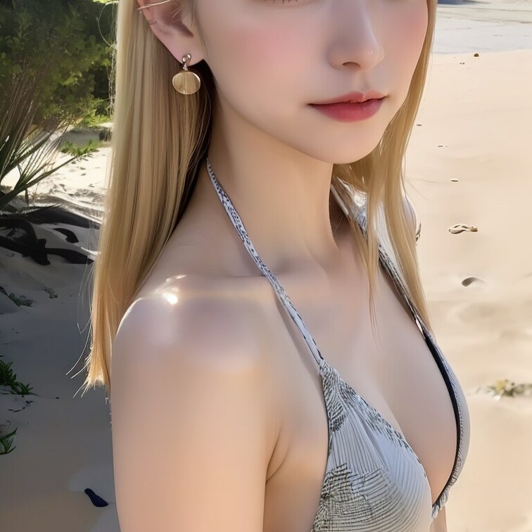 ロングヘアー、水着