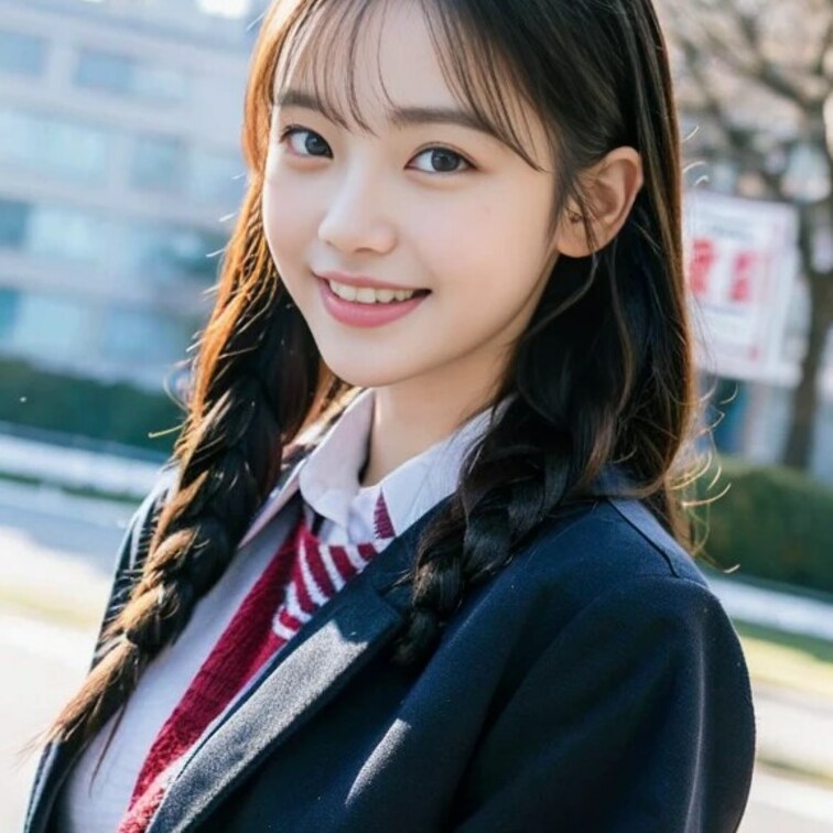 登校中の制服美少女