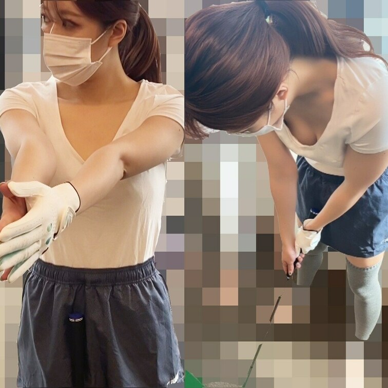 【ゴルフ】胸チラパンチラ①某インフルエンサーのモデル系女子のレッスン。