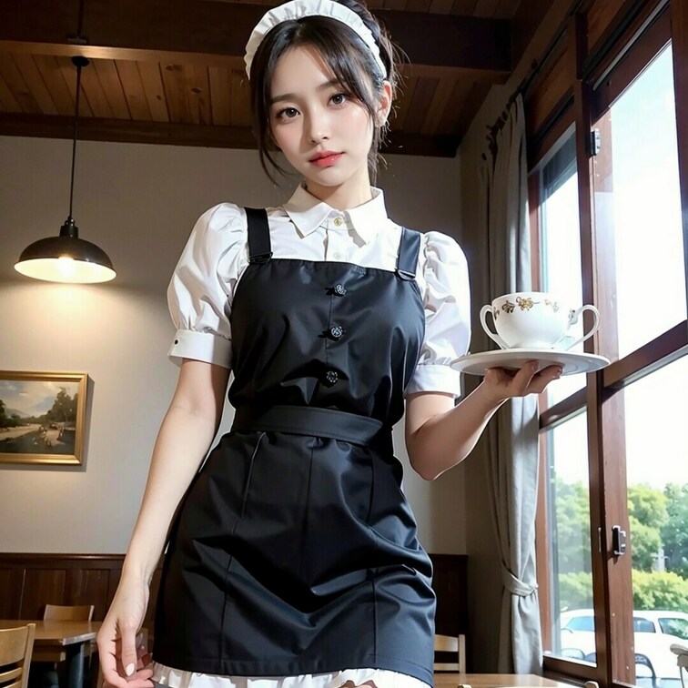 🖤キッチンの魅惑メイド 🍳
キッチンでフリル付きエプロンを身にまとったメイドが、シンプルかつ大胆な姿で優雅に佇む。クラ
