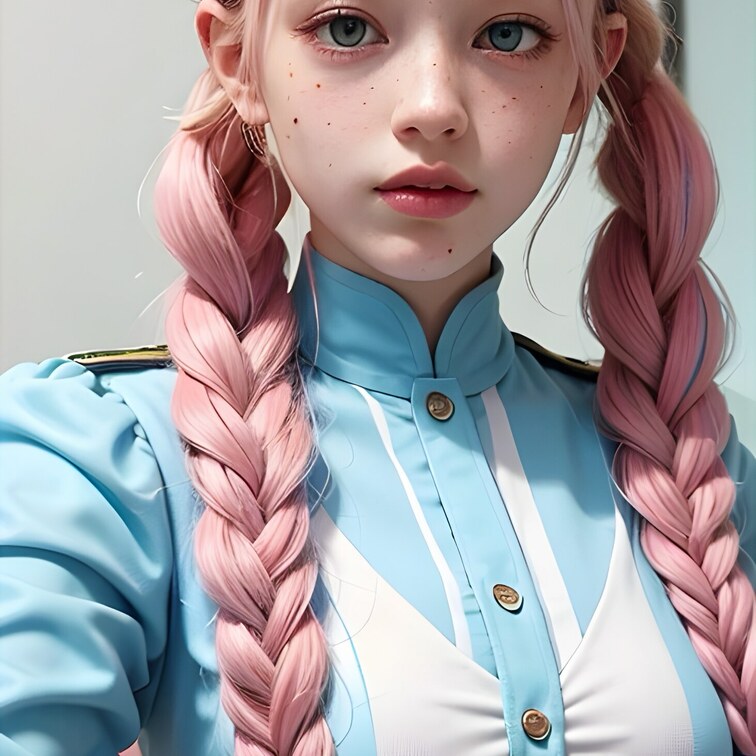 魅惑のロシアン美女が、ピンクと水色のおさげ髪でエスニックな雰囲気も漂わせています。恥ずかしがり屋の仕草に、吸いつきたくな