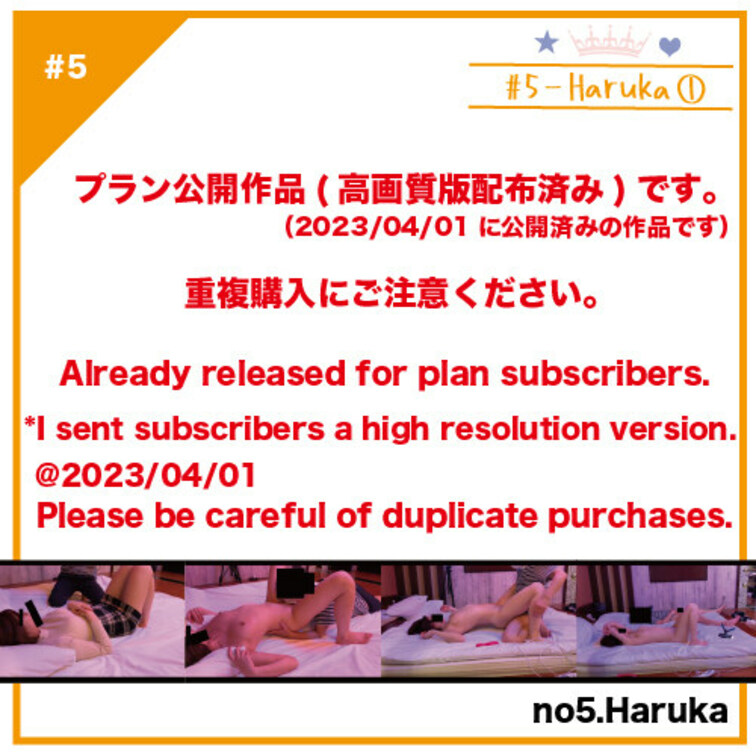 【no5-Haruka①】（プラン加入者の方へ：重複購入にご注意下さい）

⚠️⚠️注意事項(必ずお読み下さい)/P