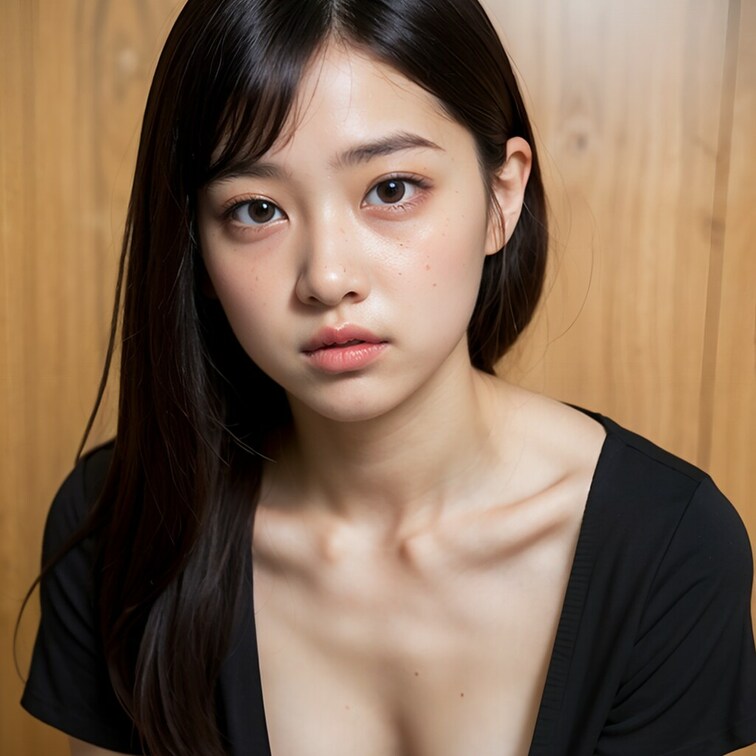 このおっぱいが見えそうで見えない角度が好きすぎて、かなりプロンプトを研究しました。これが私の中で最適解です。
もっとい