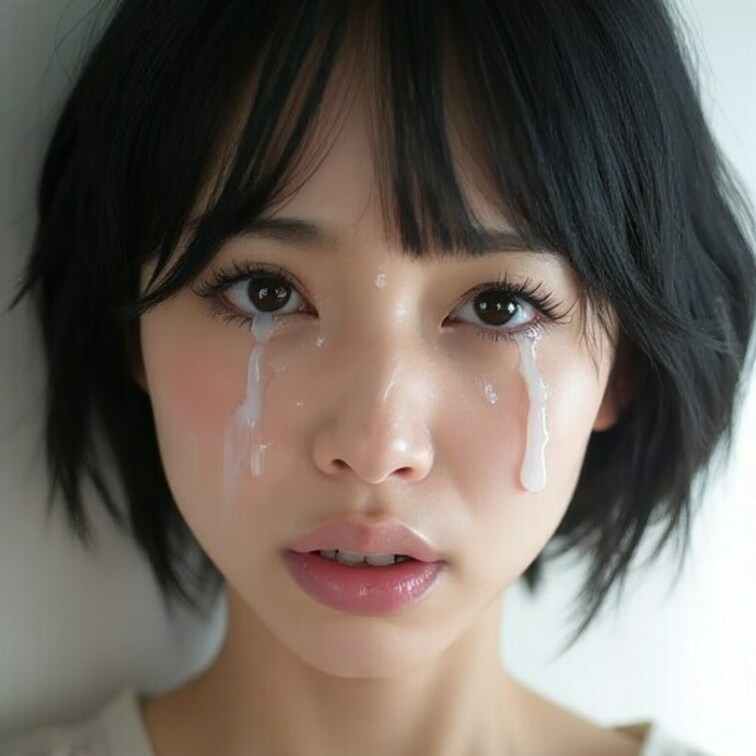 ぶっかけられた黒髪ショート素人美女