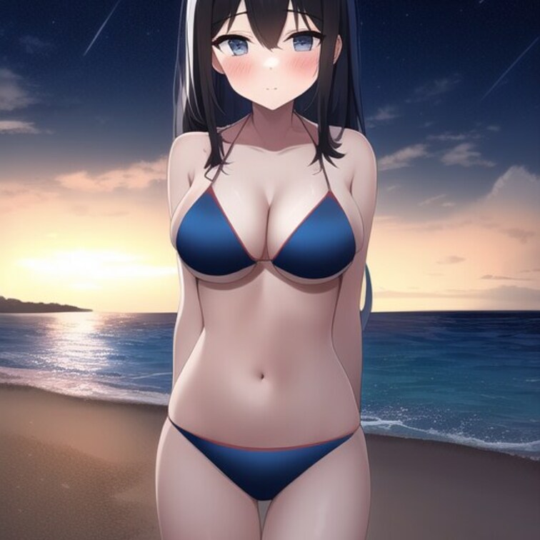 夕日とビキニガール