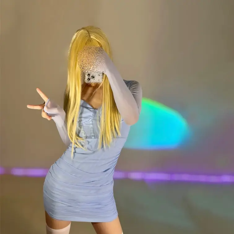 青ボディコンドレス女装♡