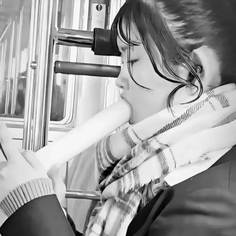 〇〇線の車内
不慣れな女子の朝練風景