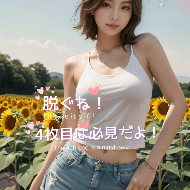 一面のひまわり畑と私（A field of sunflowers and me）
