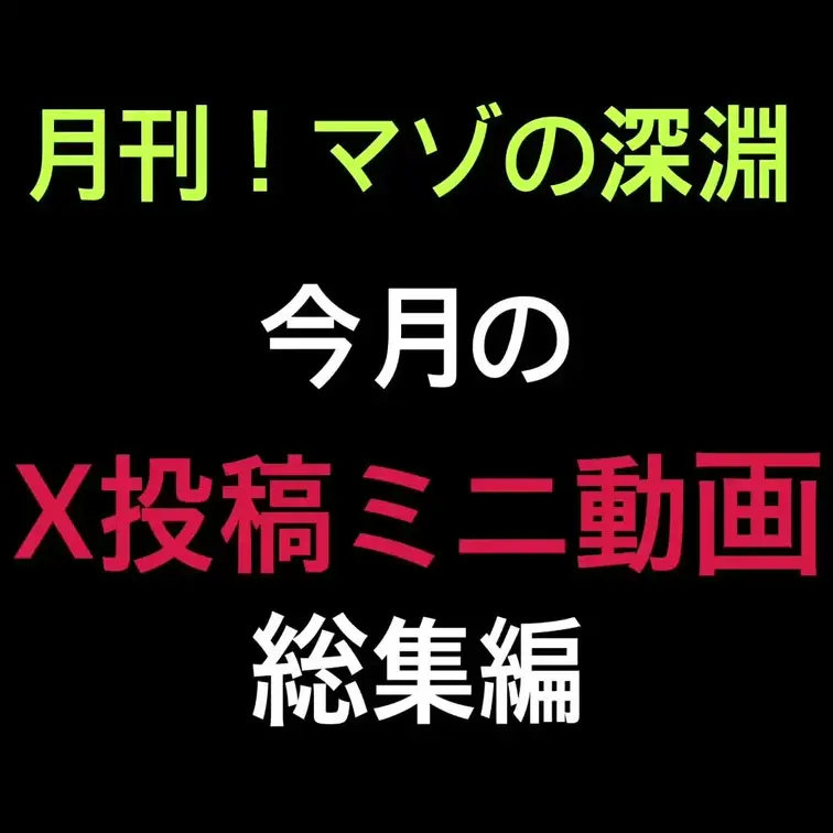 ☆プラン限定動画
月刊！マゾの深淵
　　今月の
X投稿ミニ動画
　　総集編