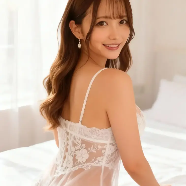 「ねぇ…後ろから見られるの、ほんとはいちばん弱いの。」

白いレースが肌に沿って、
ちょっと動くだけでふわっと揺れ