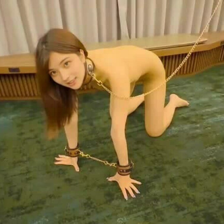 四つん這い女性がムチでお尻を叩かれる💝
