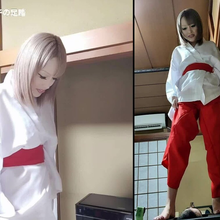 【顔出しあり】　同人モデルの「のん様」が巫女の衣装を着て、マゾの住職を素足で踏んで踏んでアルバイトのストレスを発散する動