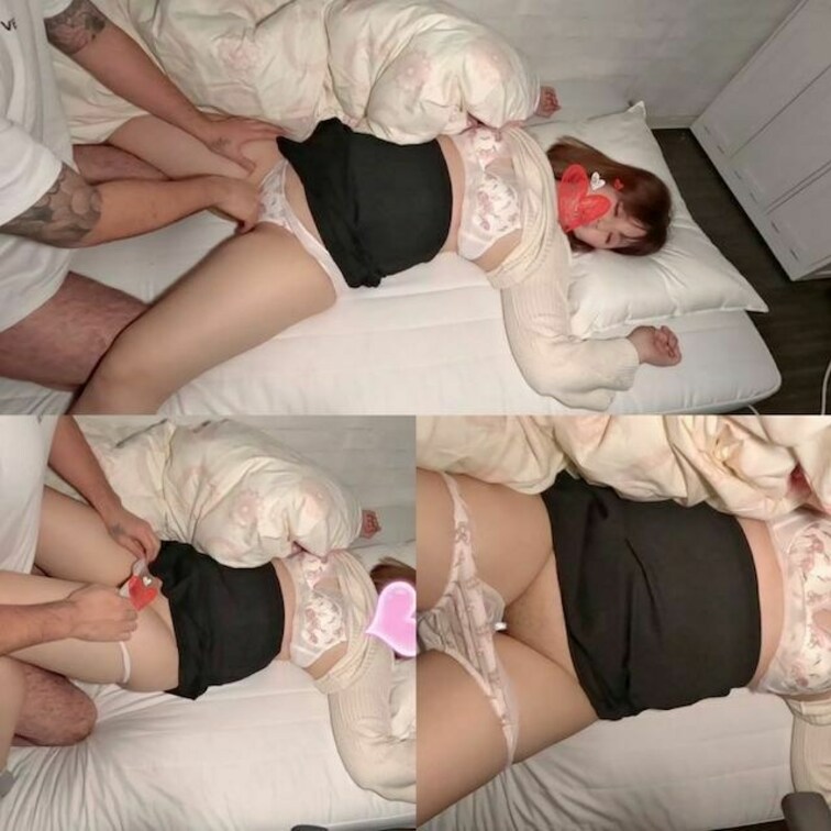 人妻さんが疲れて横になってる所を見てたらムラムラしちゃったんで、服をめくってみたりしてみます。
セクシーなピンクの下着