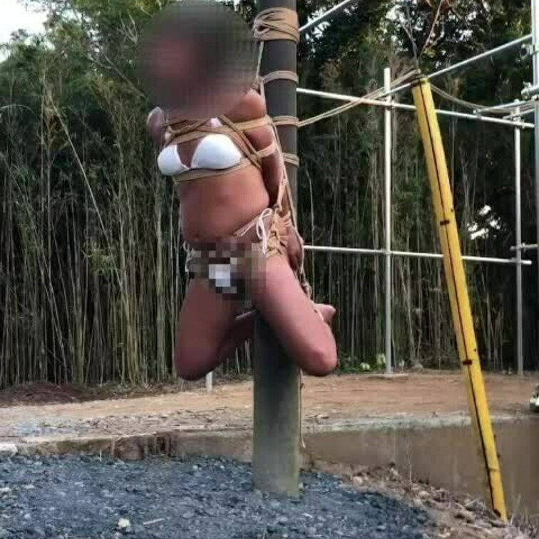電柱に縛って吊って、寝転がりながら写真を撮る。
真剣です。笑