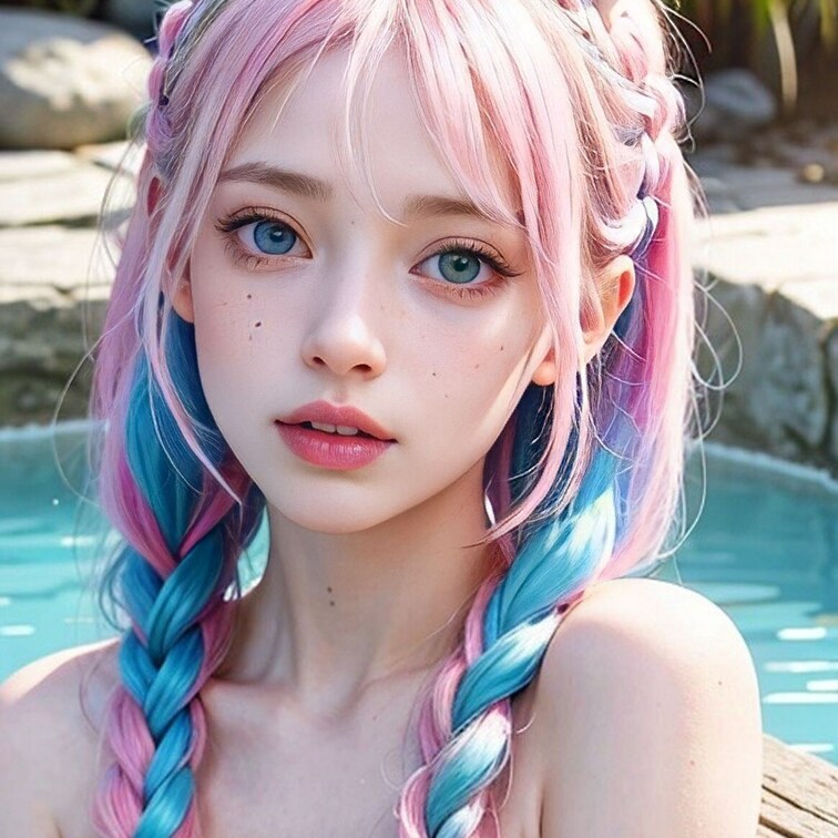魅惑のロシアン美女が、ピンクと水色のおさげ髪でエスニックな雰囲気も漂わせています。恥ずかしがり屋の仕草に、吸いつきたくな