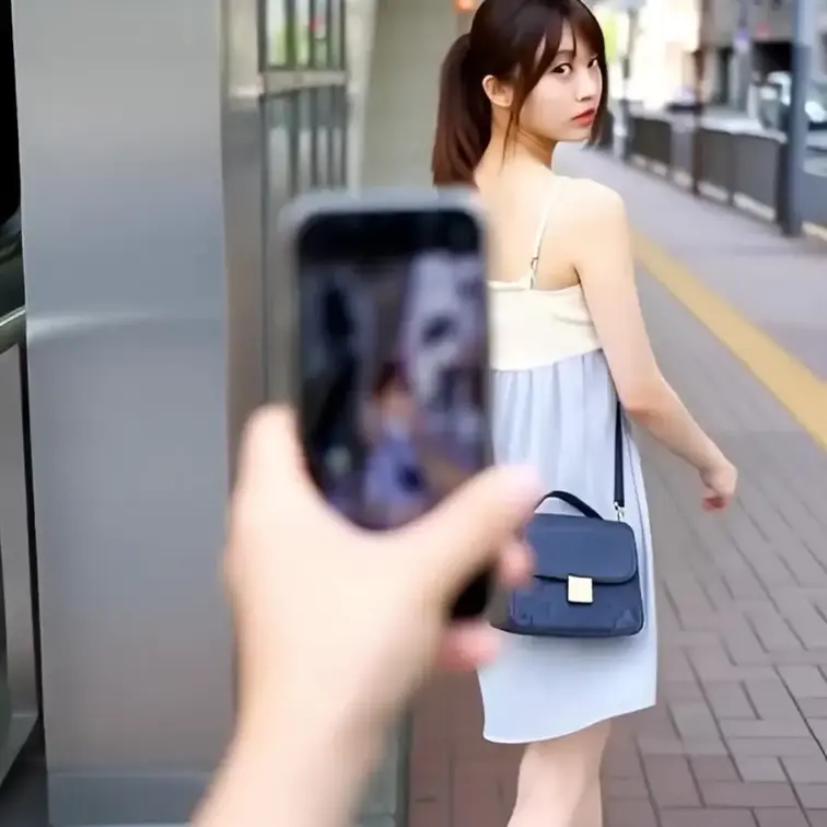 盗撮めくり動画
今回のターゲットは20代半ば？の女性です。
肩出しで露出した肌が美しい。
駅に向かいそうだったので