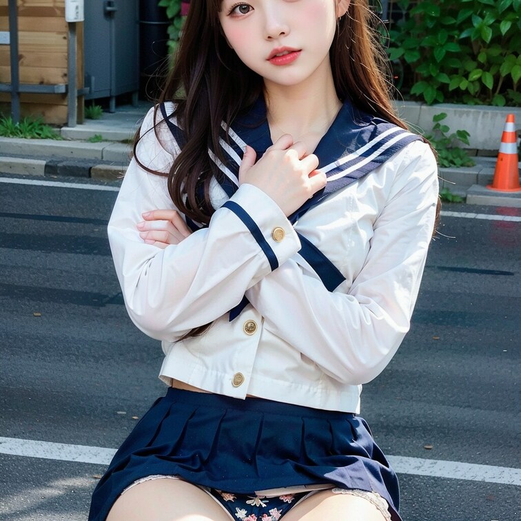 セーラーコスでパンチラ❤️真っ白くてムチムチのえっちな太ももも一緒にご堪能ください🤤