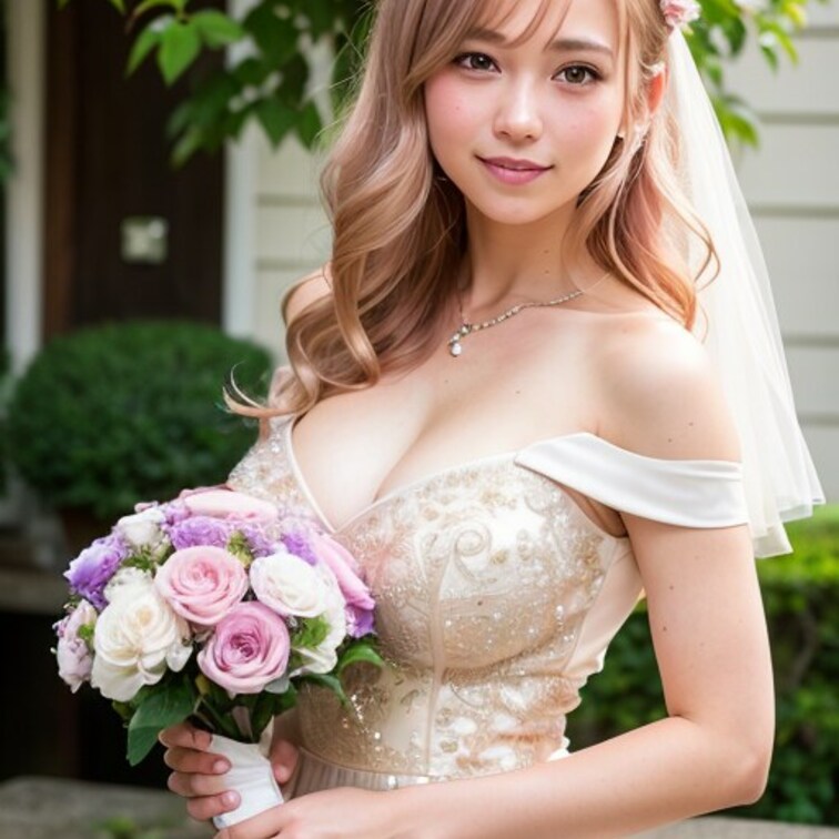 女性が最も輝く瞬間、ウエディングドレス姿を○○○で再現しました。

※すべての登場人物は○○○生成した架空の人物で2